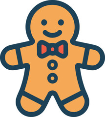 Gingerbread man cookie icon in flat colorful outlined style