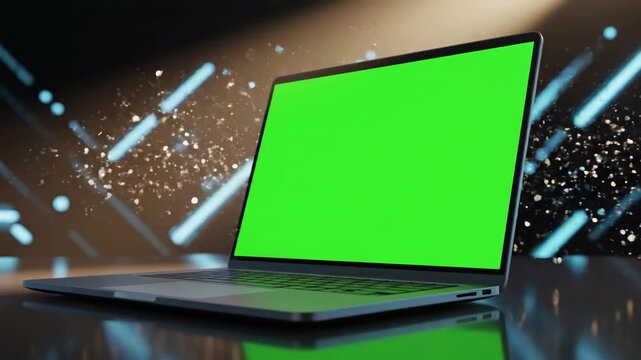 Green Screen empty modern notebook for paste background laptop computer with mock up chroma key display high quality 3d animation 4k ultra hd 3840x2160 scene 3 distortion, overlay, glitch, static
