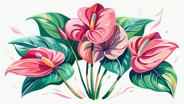 Very beautiful abstract watercolor pink anthurium flowers painted with soft flowing strokes, creating an elegant floral template design perfect for artistic, decorative, and botanical-themed creations