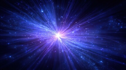 Abstract Space Explosion with Blue and Purple Light Bursting Outward in a Starry Design