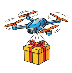Vector illustration of a drone carrying a gift box