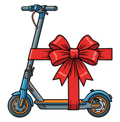 Vector illustration of an electric scooter with a large gift bow
