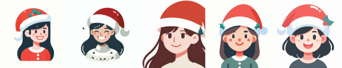 Cute and Adorable Girl Christmas Hat Vector Illustration
