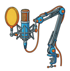 Vector illustration of professional studio podcast microphone with boom arm stand