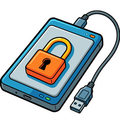 Vector illustration of an external hard drive with a security padlock icon