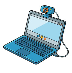 Vector illustration of an external webcam mounted on a laptop screen with a privacy shutter