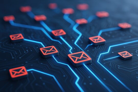 Email Network Conceptual Illustration Depicting Data Transfer and Communication on a Digital System