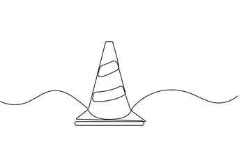 Traffic cone one line drawing clean minimal outline vector artwork design
