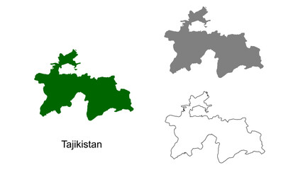 Obraz premium Set of Tajikistan Map Design. Tajikistan Map Vector Illustration on Green, Gray, and Outline. Perfect for infographics, presentations, and educational materials