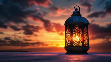 Video A lantern shines brightly against a warm sunset backdrop - Powered by Adobe