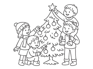 Children's winter coloring book on transparent background 