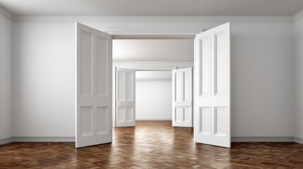 Bright spacious room with white doors opening into additional rooms providing depth and an inviting atmosphere