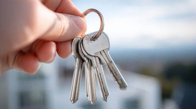 Hand holding keys to new house or apartment representing property ownership and real estate opportunities
