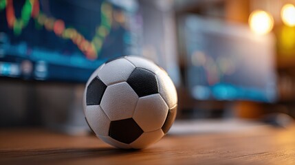 Fototapeta premium Soccer ball with financial charts background displaying stock market data, business concept image