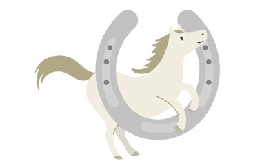 馬蹄と飛び跳ねる白馬のイラスト 02