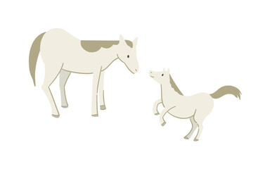 向かい合う白馬の親子のイラスト