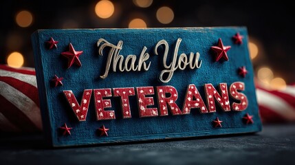 Patriotic Wooden Sign with “Thank You Veterans” and Decorative Stars