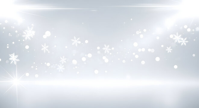 Elegant winter wonderland background with sparkling snowflakes and soft light flares, creating a serene and festive abstract design for seasonal greetings and events