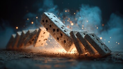 Dynamic Falling Dominoes with Sparks and Motion Explosion