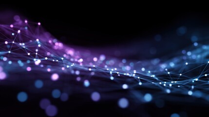Abstract Network Connection with Glowing Dots and Lines in Blue and Purple Colors on Black