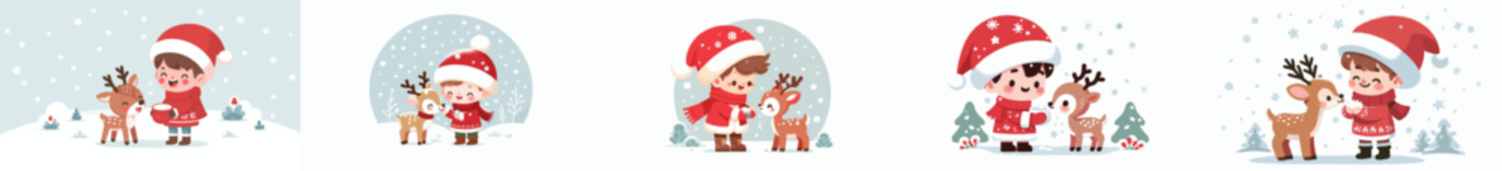 vector little boy feeding reindeer