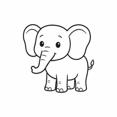 Obraz premium Cute cartoon baby elephant standing. Black and white vector line art illustration for coloring book, sticker, or icon.