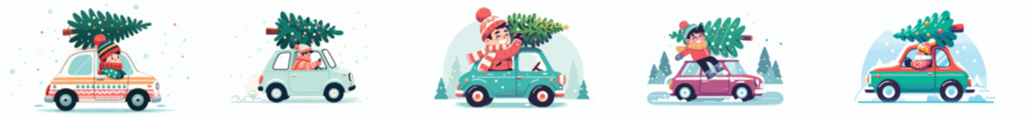 man driving a car carrying a Christmas tree