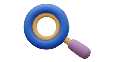 Blue and purple magnifying glass isolated on transparent background for search concept