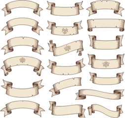 Golden banners and ribbons decorative set vector illustration