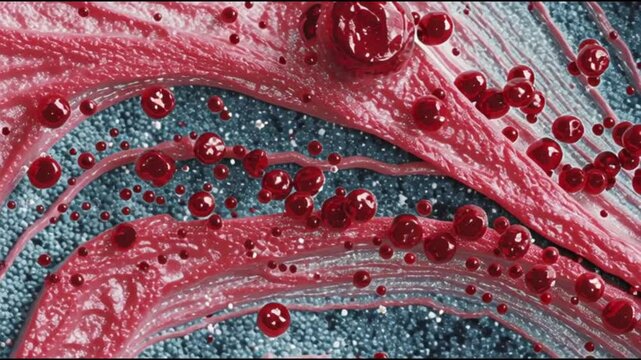 Basophil. White blood cell. Hematology. Medical science health. Abstract representation of blood cells and plasma in vibrant colors.