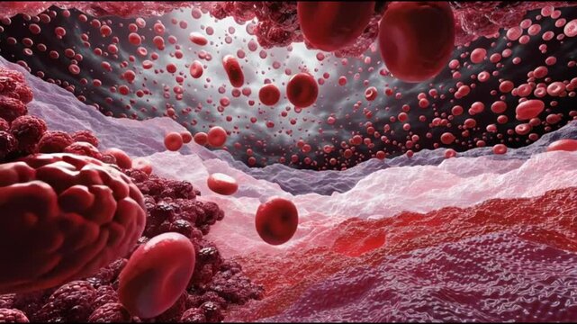 Basophil. White blood cell. Hematology. Medical science health. 3D visualization of blood cells and tissue in a scientific background.