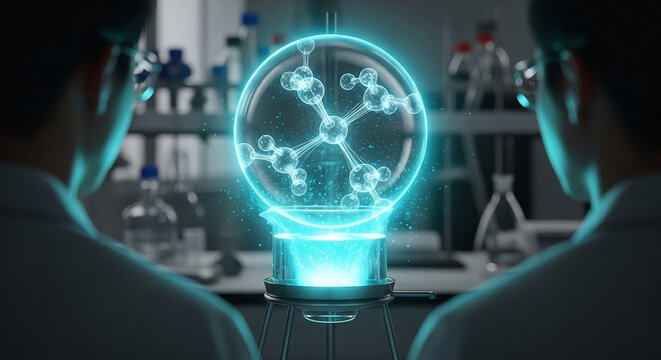 Innovative scientific analysis in laboratory, futuristic molecular structure concept