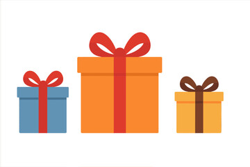 Three colorful wrapped gift boxes with decorative bows for holidays and celebrations