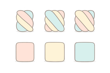 Fluffy marshmallows set in various twisted and square shapes with pastel colors