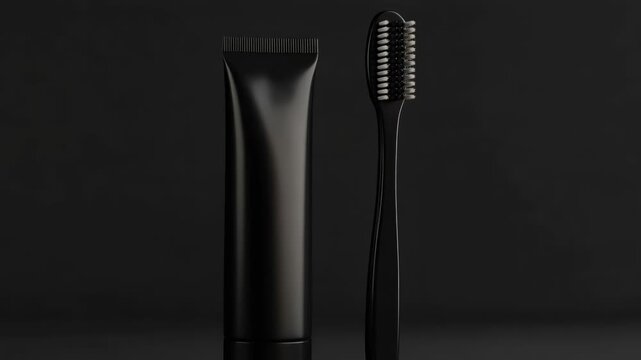 Video A close-up of a toothbrush and toothpaste on a black surface, great for showcasing dental products or hygiene concepts
