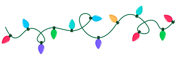 Glowing colorful vector christmas hanging bulbs or lights on white background