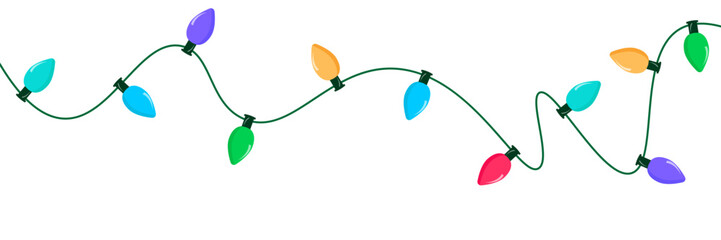 Glowing colorful vector christmas hanging bulbs or lights on white background