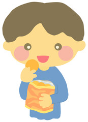 スナック菓子を食べる子どものイラスト ベクター素材
