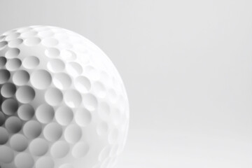 A close-up of a textured white golf ball on a minimal background.