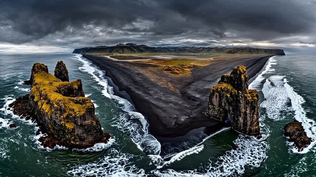Coastal landscape with cliffs and waves