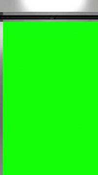 VFX Element: Door Transition with chroma key lift doors opening closing distortion, green screen overlay, glitch, static noise, scan lines on black background, 4k animated video loop