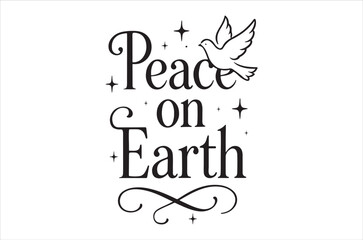 A simple illustration of the words peace on earth with a dove