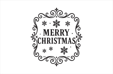 Elegant black and white christmas wreath design with the text merry christmas