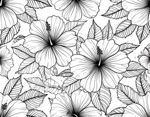 Hibiscus flower outline seamless pattern design, perfect for textile and backdrop