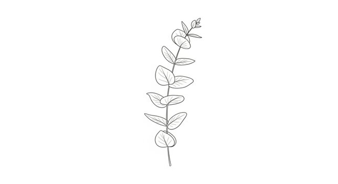 Elegant eucalyptus branch line art for minimalist designs and botanical themes, perfect for wedding invitations and serene nature inspired creations
