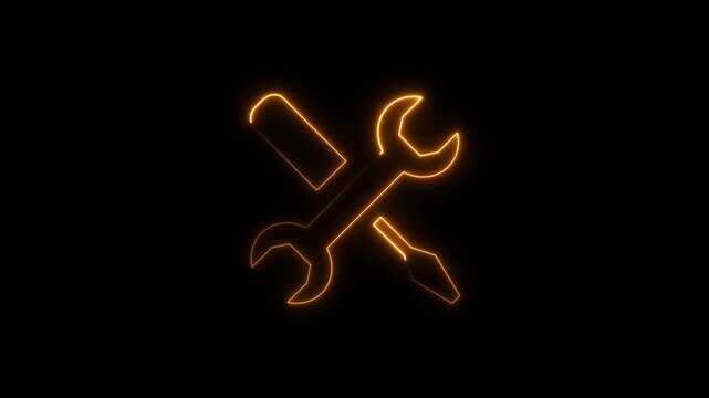 Glowing neon line setting icon with spinning gears icon animated. Abstract Neon glowing line screwdriver and Crossed icon animation,Glowing neon line Wrench and screwdriver crossed, repair tools icon 