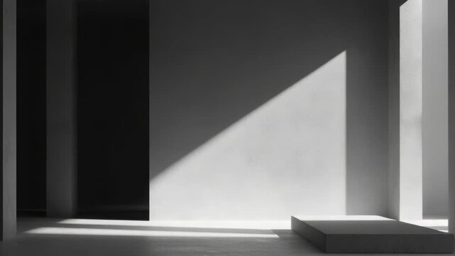 Video A of an empty room in black and white, suitable for use as a background or to add minimalist atmosphere to your project