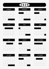 &ldquo;Modern A4 Printable Calendar 2029 &ndash; Minimal Black & White Design&rdquo;