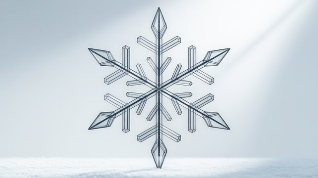 A beautifully detailed and symmetrical snowflake crystal on a bright winter background.