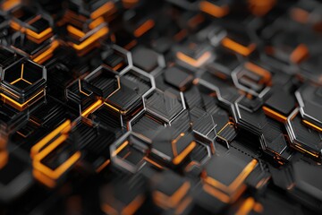 Obraz premium Abstract Honeycomb Pattern Illuminated In Orange and Grey Digital Rendering of a Futuristic Design